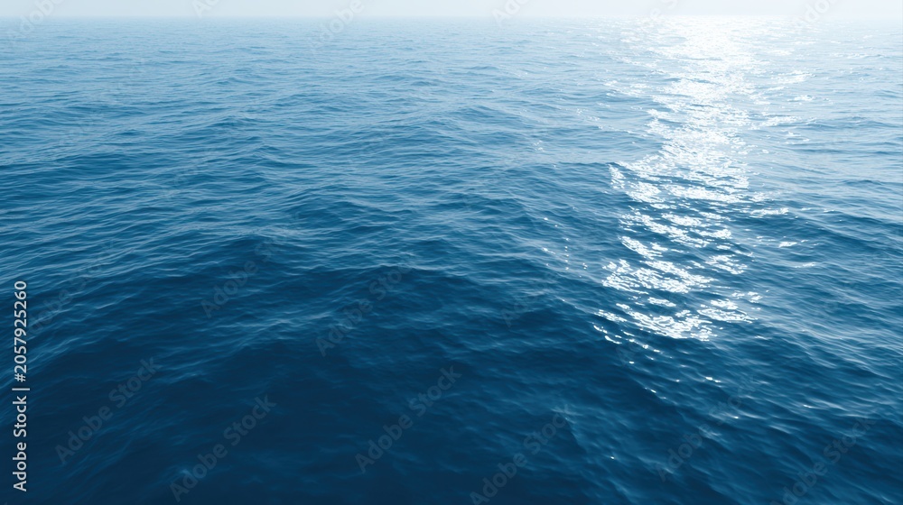 Fototapeta premium calm blue sea surface with sun reflection, soft ripples, peaceful water