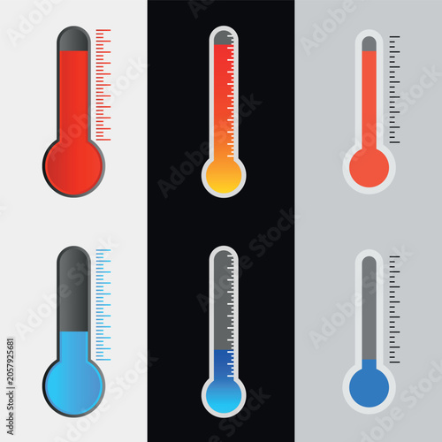 Thermometer Icon Set Collection – Hot and Cold Temperature Gauge Vector Illustration