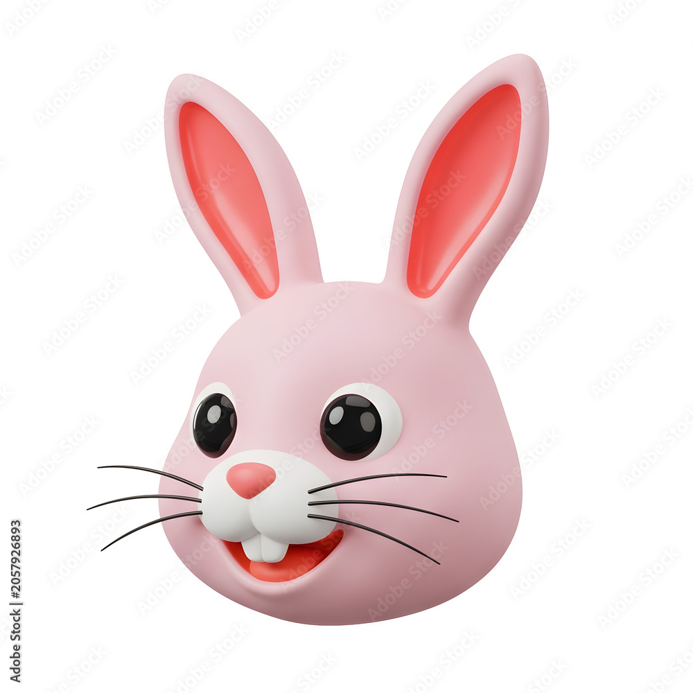Fototapeta premium Cute pink bunny face with big eyes and long ears