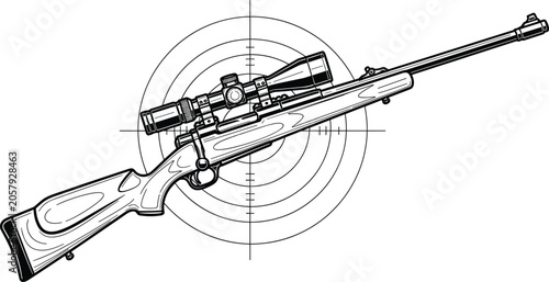 Rifle weapon vector illustration set with marksmanship motifs, firearm silhouettes, scope figures, target icons and design art -flat vector illustration