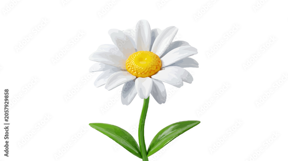 Obraz premium Vector illustration of a beautiful white daisy flower with a yellow center on a transparent background