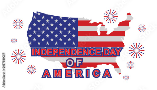 USA Independence Day Celebration with Fireworks and American Flag Map