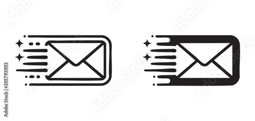 Fast express mail delivery icon showing speed lines and stars for quick message and email services.