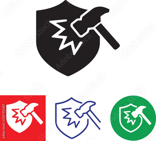 Obraz na plátně Shockproof and impact resistant shield icon with hammer strength protection