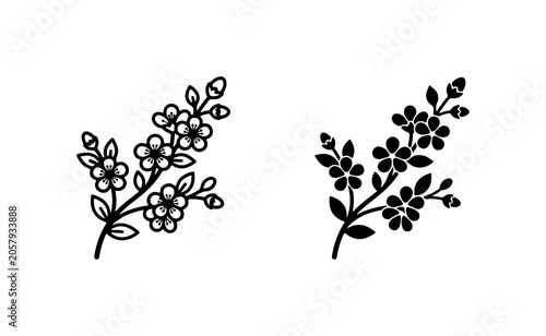 Floral Branch Vector Icons, Delicate Blossom Sprigs, Botanical Design Elements