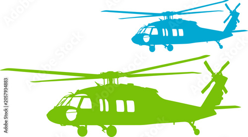 Billede på lærred Helicopter Silhouette Collection with Military and Rescue Aircraft Profiles for