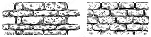 Εκτύπωση καμβά Set of distressed brick wall fragments, weathered masonry segments, vintage hand