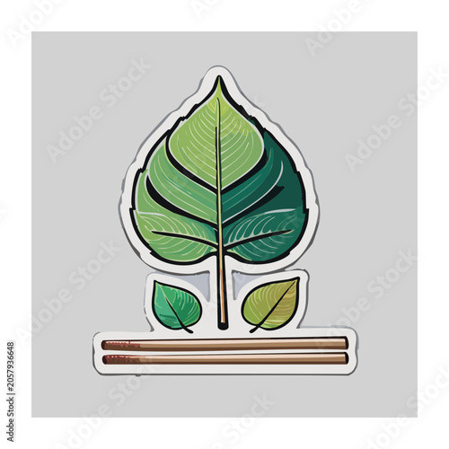 Green Leaf and Chopsticks Flat Illustration
