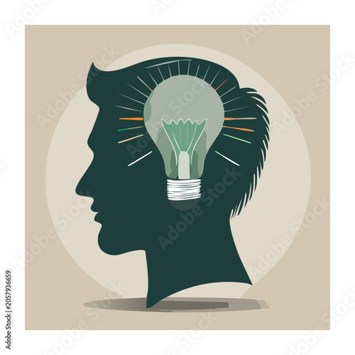 Human head silhouette with glowing light bulb for creativity concept
