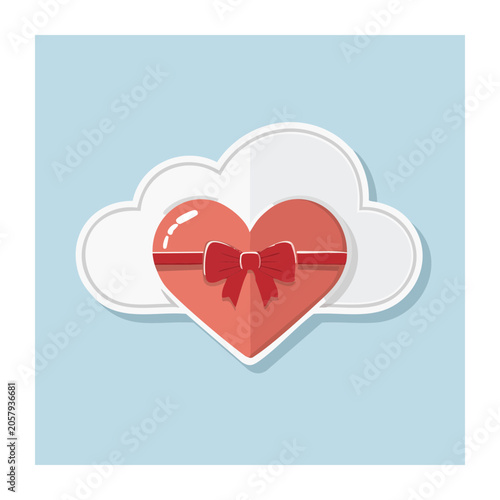 Red heart with bow on clouds illustration