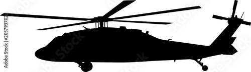 Fotografija Military Utility Helicopter Silhouette in Side View Representing Tactical Aviati