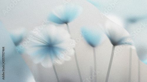 Abstract floral motion blur featuring soft blue flowers against a light background with delicate outlines and gentle gradients creating a serene visual effect