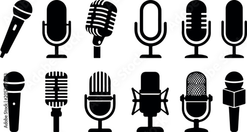 Microphone Icons set. variant microphone icon. Karaoke mic. Podcast microphone. web to mobile icons. vector illustration