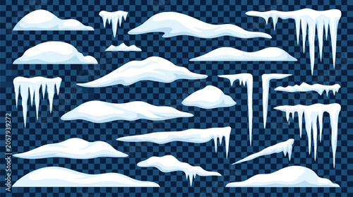 Schilderij op canvas Assortment of Snowdrifts and Icicles on a Transparent Background winter