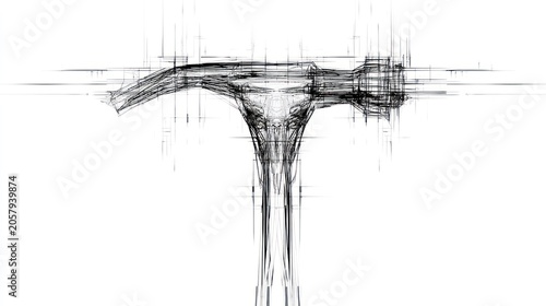 Artistic hammer illustration in sketch style on clean white background