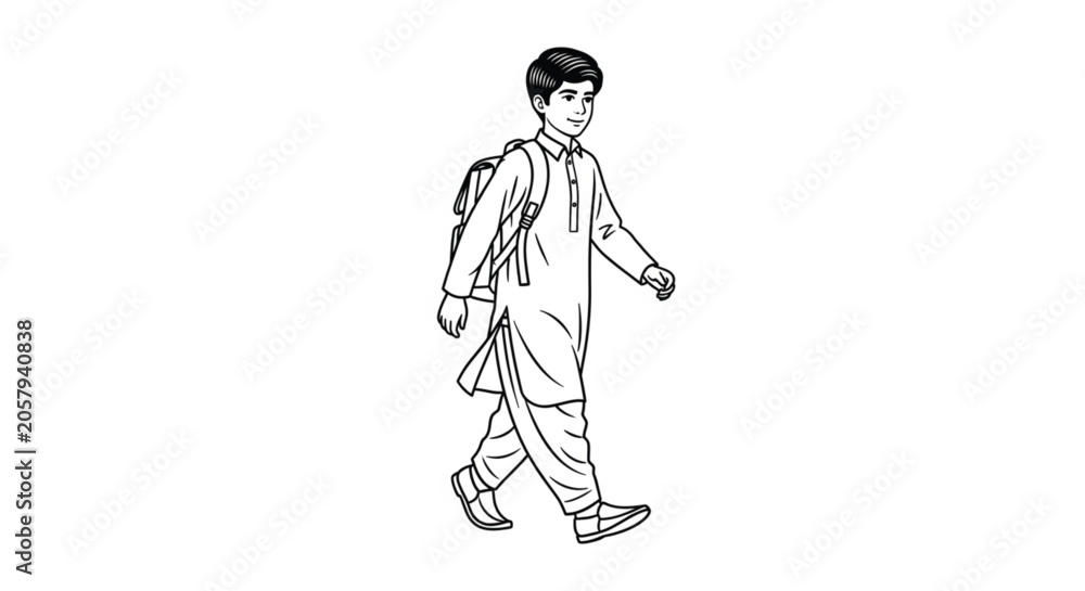 Obraz premium Young boy walking with backpack on.