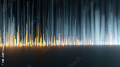 business intelligence landscape illuminated by streams of valuable insights and performance indicators