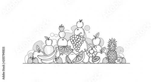 Variety of Fresh Fruit Lineup Display.