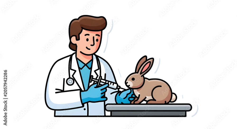Fototapeta premium Veterinarian treating a brown rabbit.