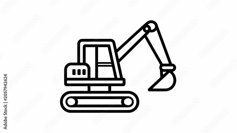 Naklejka premium Minimalist Construction Excavator Machine Line Art Vector Icon Illustration