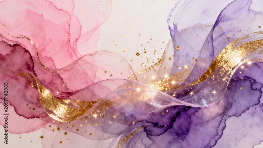 Naklejka premium Abstract painting with pink purple and gold