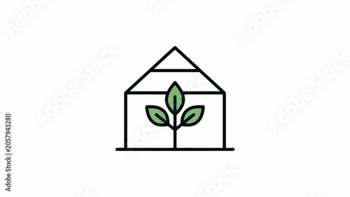 Minimalist greenhouse icon line art vector illustration with editable stroke