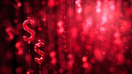 Red dollar signs with upward arrows representing financial growth and success on digital background
