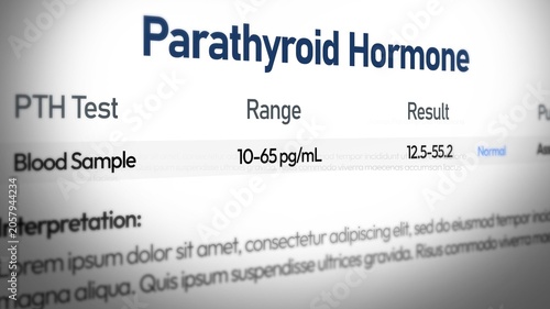 Parathyroid hormone PTH test blood sample analysis results range concept design background