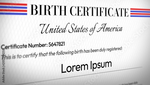 Cuadro en lienzo United States birth certificate template featuring certificate number and placeh