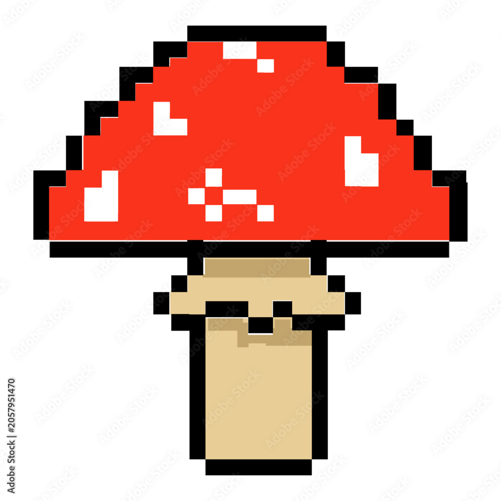 Fototapeta premium retro pixel fly agaric 8-bit mushroom vector graphic design