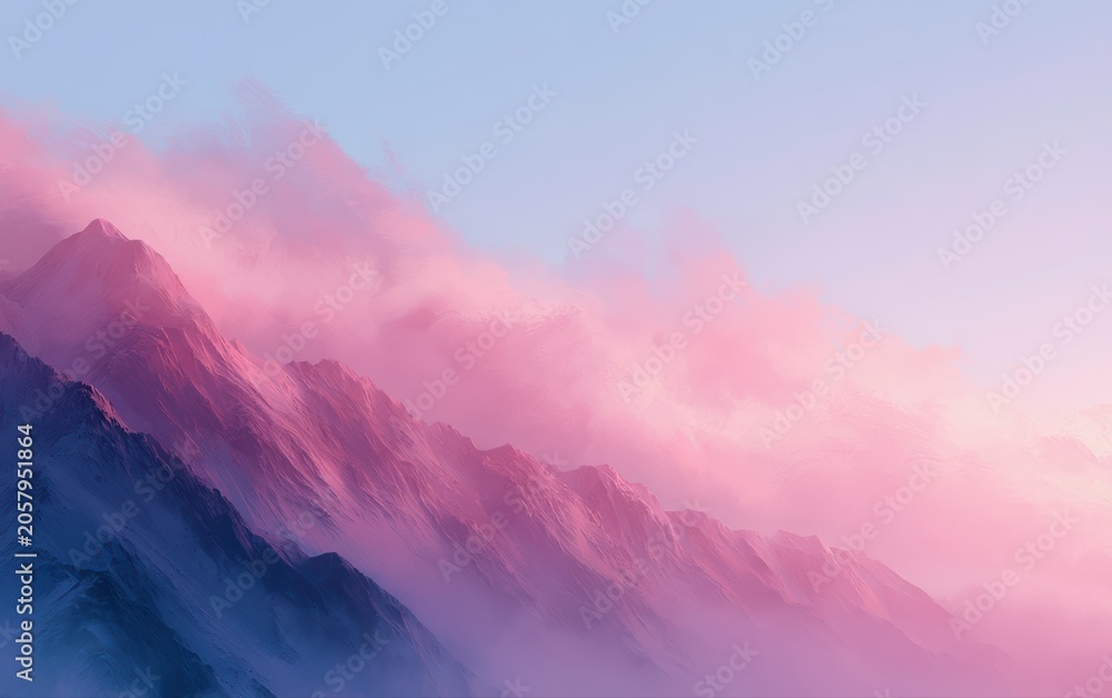 Fototapeta premium Dreamscape with pastel skies and glowing mountains, surreal atmosphere