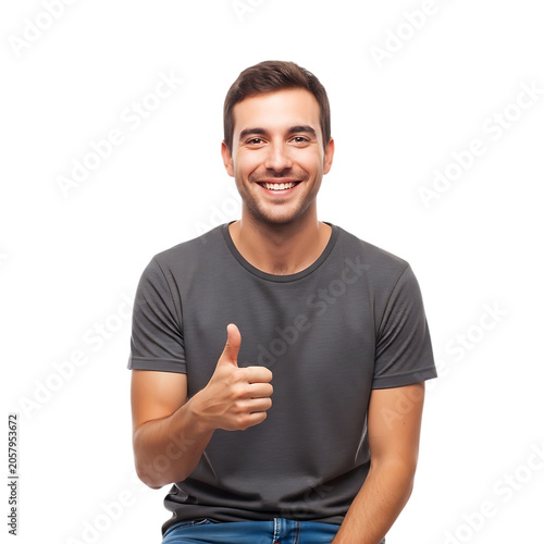 Happy man smiling and showing thumbs up.