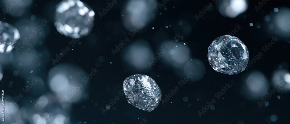Fototapeta premium Sparkling diamond particles floating in dark space, luxury glitter atmosphere, cinematic lighting