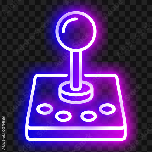 Neon arcade joystick vector icon glowing retro gaming controller background