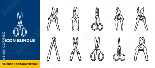 Konstfotografi Pruning Shears and Garden Care Tools flat vector illustration icon bundle set hi