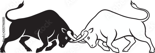 Fotografie Opposing bull silhouettes in confrontation isolated animal illustration for comp