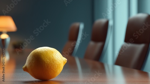 Squeezed lemon alone in an empty office after hours, symbolizing exhaustion, burnout, and emotional depletion in modern work culture.
