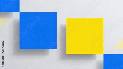 Blue and yellow squares on white background