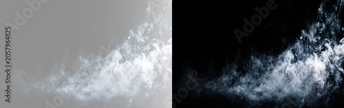 Obraz na plátne Realistic white smoke waves isolated on black and grey background, panoramic ste