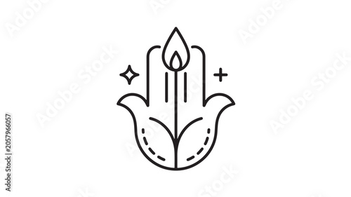 Photos Candle Icon with Flame and Protective Hands Symbolizing Blessing, Prayer, Faith,