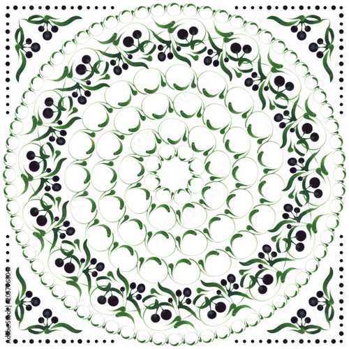 Vector floral frames on a white background. Seamless border patterns with blue grapes and green leaves. 2 pattern brushes in the brush palette