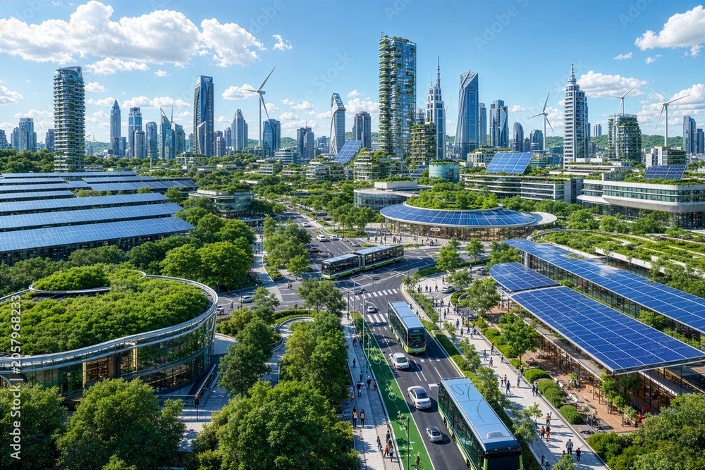Obraz premium Green Smart City Powered by Renewable Energy and Sustainable Technology