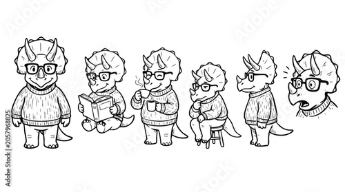 Triceratops dinosaur character wearing sweater and glasses set