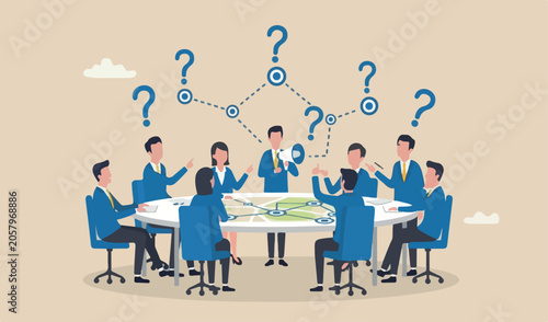 Business direction, choosing options or multiple path, make decision team career business growth, paradox concept, confused businessman thinking decision multiple route ahead