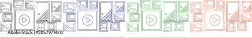 Fotografi Collection of photo frame and video player mockups in four distinct colors on tr