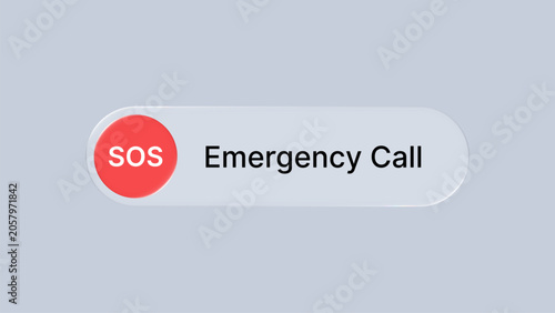 Tableau sur toile Emergency call button with SOS text in liquid glass morphism style