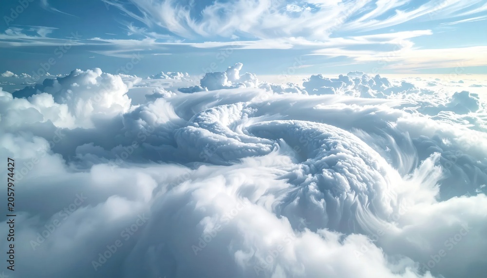 Fototapeta premium Aerial View of a Swirling Cloud Formation Above the Atmosphere.