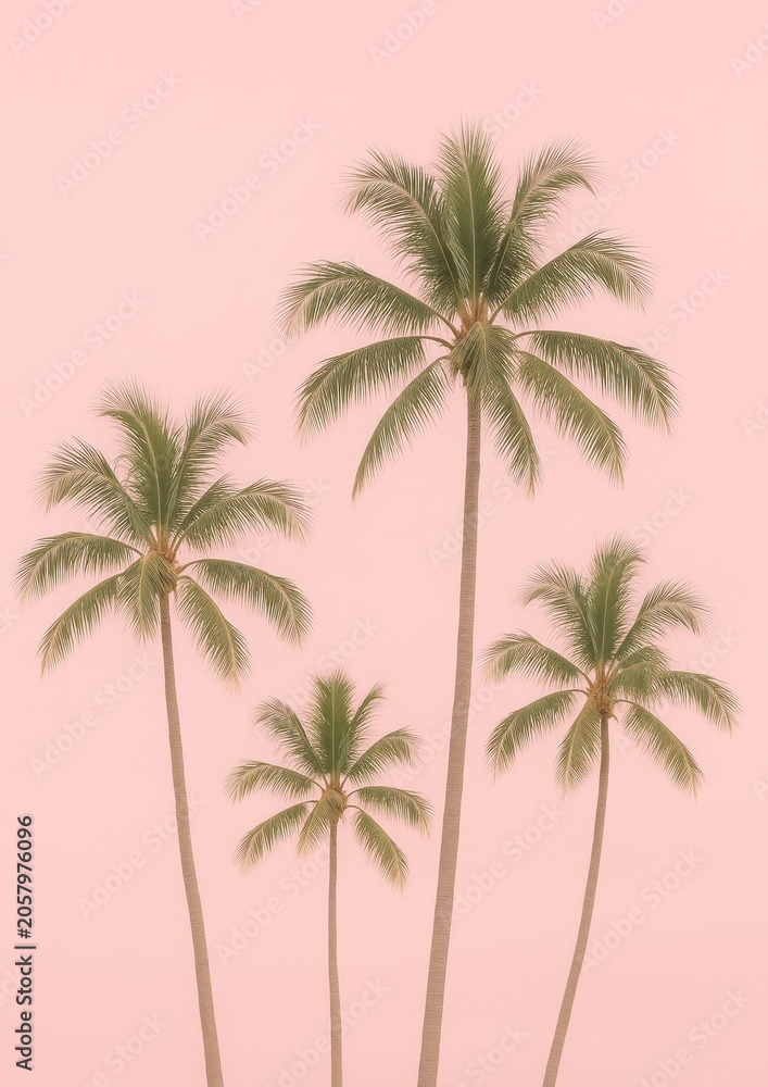 Fototapeta premium Tropical palms against pastel sky.