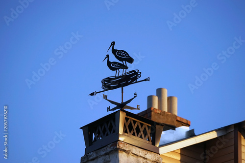 Canvas Print A weathercock in the form of a nest of cranes and two cranes