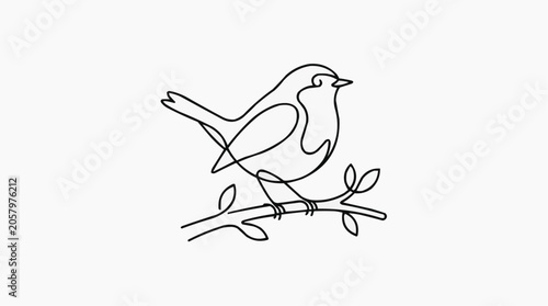 Minimalist Bird Art: A charming illustration of a bird perched on a branch, rendered in a single continuous line, celebrating simplicity and natural beauty.